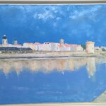Peinture du port de La Rochelle, la ville et son reflet